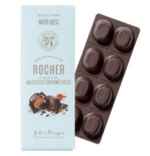 Tabulková hořká čokoláda č. 14 s lískooříškovou náplní jako rocher 90 g