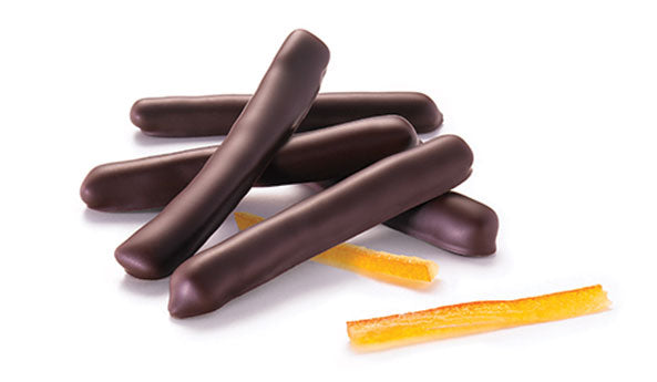 Orangettes: kandovaná pomerančová kůra v hořké čokoládě