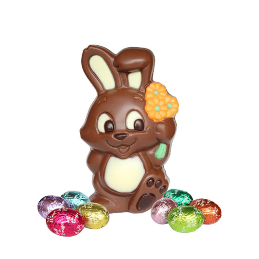 Zajíc s kytkou 75g a 70 g  velikonoční čokolády
