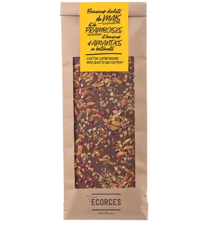 Ecorces mléčná čokoláda, kukuřice a maliny